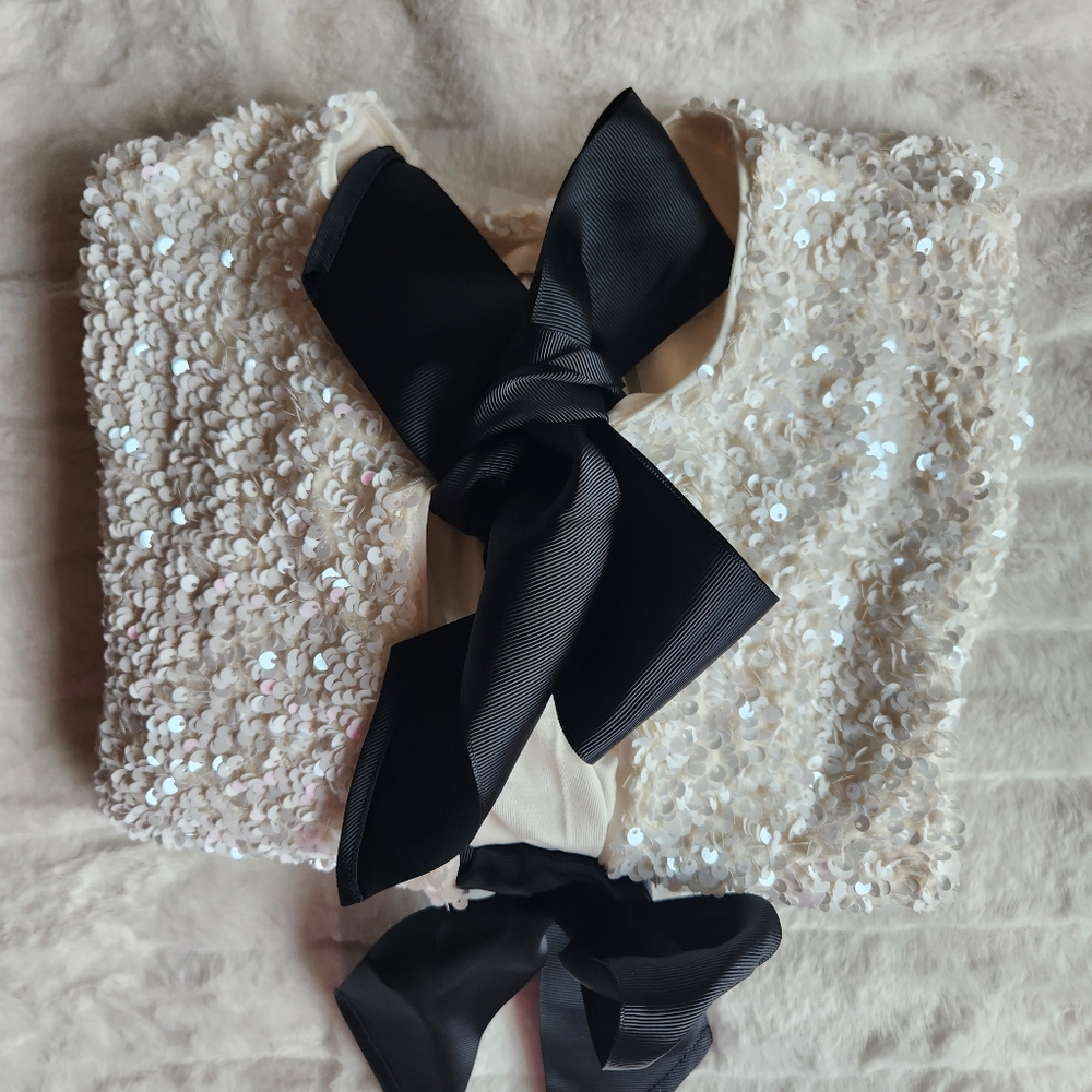 H&M Tie-front Sequined Jacket Off White/black bow sz S, M. BNWT - Picture 6 of 10